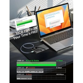 AINOPE USB C to Micro B Nylon Braided External Hard Drive Cord 10Gbps, Grey