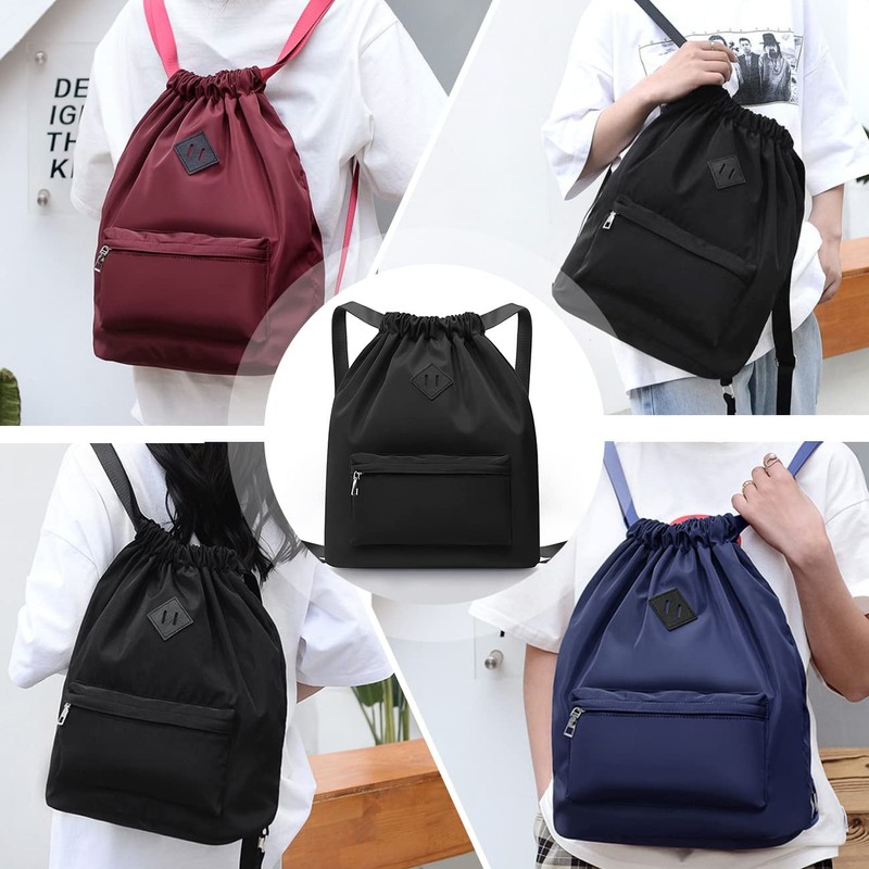 Drawstring Gym Backpack String Bag - Waterproof Nylon Large Sackpack
