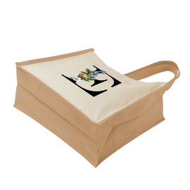 Monogram Initial Canvas Jute Tote Bags for Women - Cotton Shoulder Bags, Reusable Bags for Shopping, Gift bags, Book Bag, Travel Bag, Shopper Bags - Floral Letter E - Natural - S