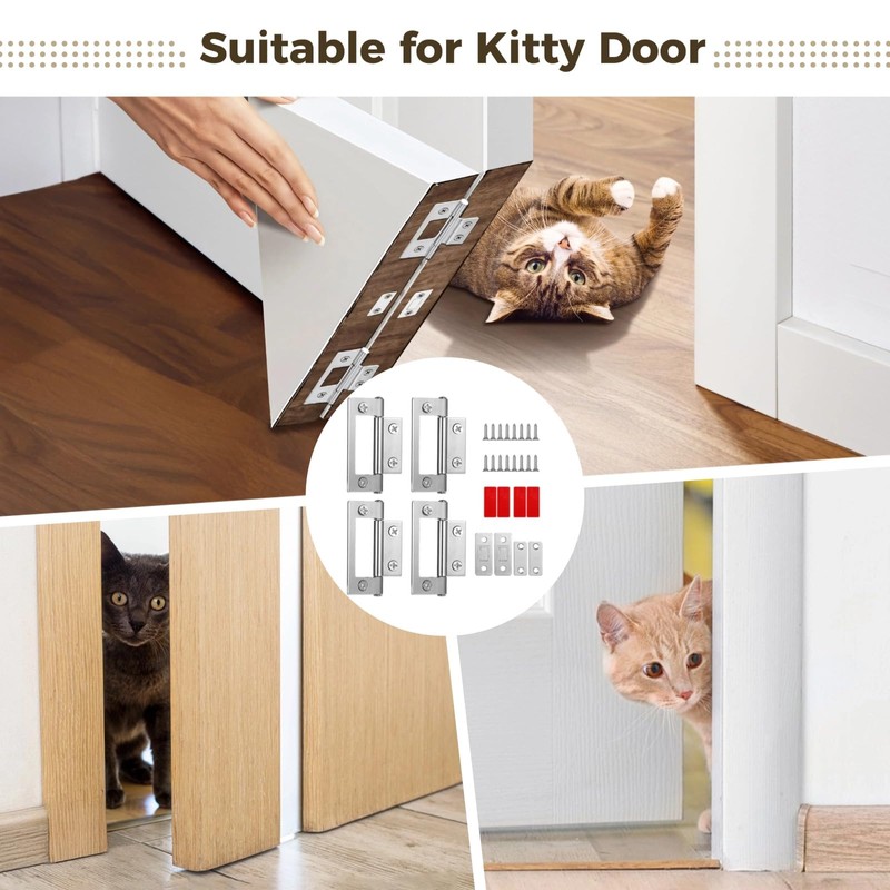 4 PCS Cat Door Silent Hinges with 4 Pcs Kitty