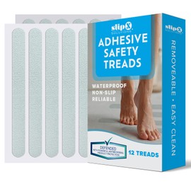 SlipX Solutions Adhesive Anti-Slip Safety Treads, Non Slip Shower Stickers, Reliable Grip for Bathtubs, Showers, Pools, Boats, Stairs & More, Safety Stickers (12 Pack, 7.5” x 0.75”, Clear)