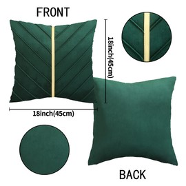 Tosleo Christmas Green Velvet Throw Pillow Covers 18x18 Pack of 2 with Gold Leather Forest Green Decorative Couch Pillowcase Luxury Modern Pillow Cover for Living Room Bedroom Sofa Cushion Bed