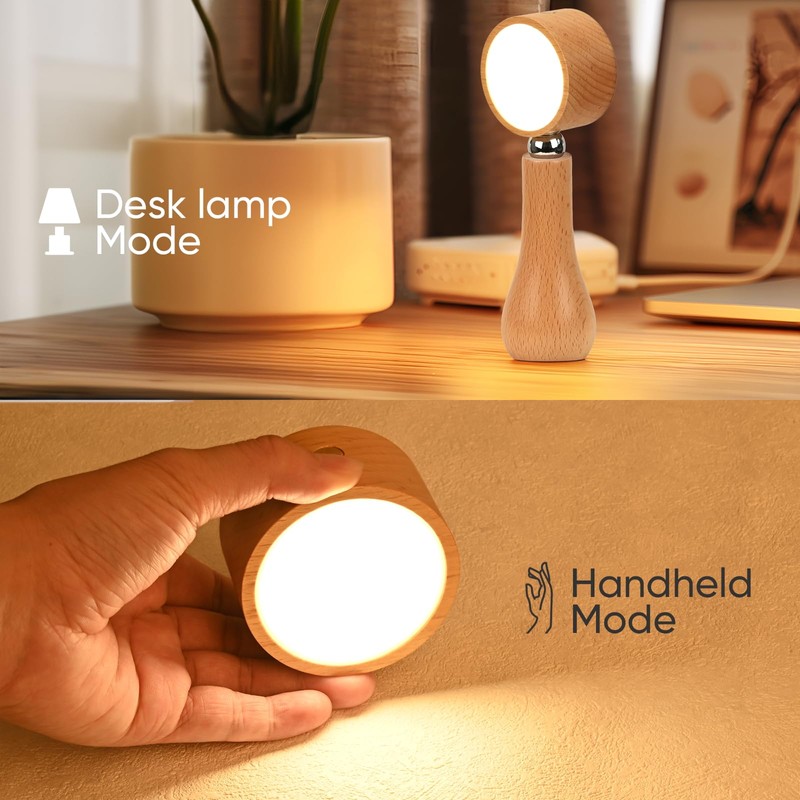 2 Pack LED Wooden Mushroom Lamp, Rechargeable Battery Operated Portable
