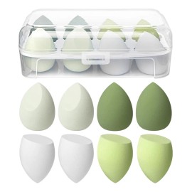 8 Esponja Maquillaje Facial Para Base De Belleza Con Caja Beauty Blender,Esponjas desmaquillantes, lavable sin látex,Adecuado para bases Líquida,Protetor Solar e Creme color verde