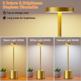 SAKRINGT Cordless Table Lamps Rechargeable,6000mAh Portable Battery Operated LED Table Light for Restaurant Outdoor 2 Pack Gold