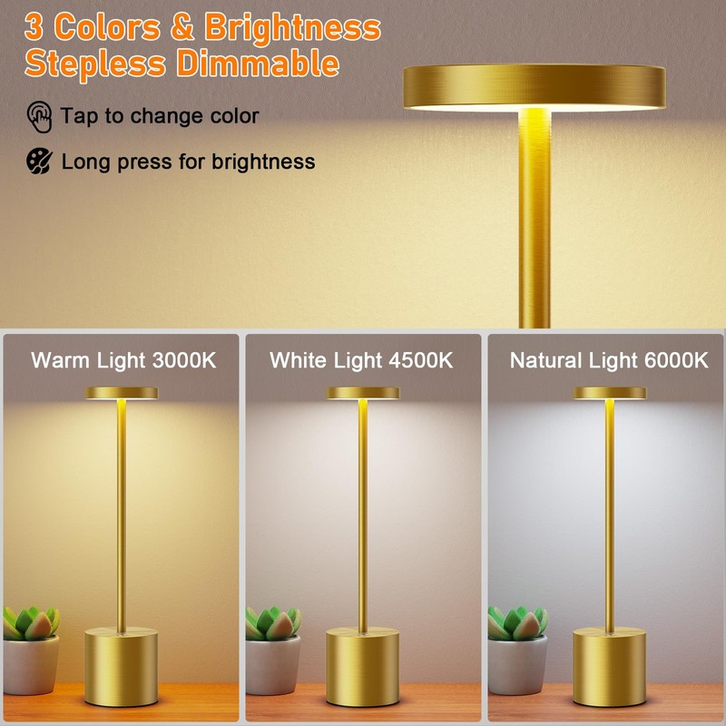 SAKRINGT Cordless Table Lamps Rechargeable,6000mAh Portable Battery Operated LED Table