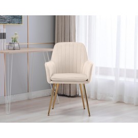 Artechworks Velvet Modern Living Dining Room Arm Chair Club Leisure Guest Lounge Bedroom Upholstered Chair with Gold Metal Legs, Beige