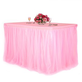 4ft/6ft Tulle Table Skirts for Rectangle Tables Tutu Desk Skirt Ruffle Cloth Table Skirting Tablecloth for Wedding Birthday Party Baby Shower Dessert Tables Decorations