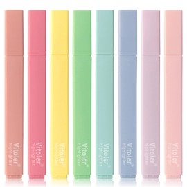Piochoo Highlighters, 8 pcs Aesthetic Pastel Highlighters, Chisel Tip Book Highlighter, Candy Colors, No Bleed Bible Highlighter Assorted Colors