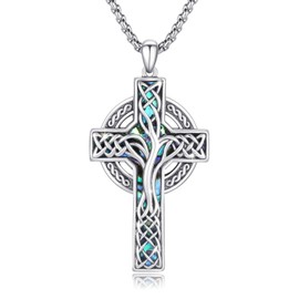 CRWENG Keltisches Kreuz Anhänger für Männer 925 Sterling Silber Baum des Lebens Halskette Wikinger Kreuz Halskette Amulett Schmuck Geschenk für Männer und Frauen (01)