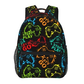 Fiokroo Colorful Silhouettes Game Joysticks Backpack School Bag For Students Teens Men Women Laptop Backpacks Travel Daypack Bag With Multiple Pockets, Black, One Size