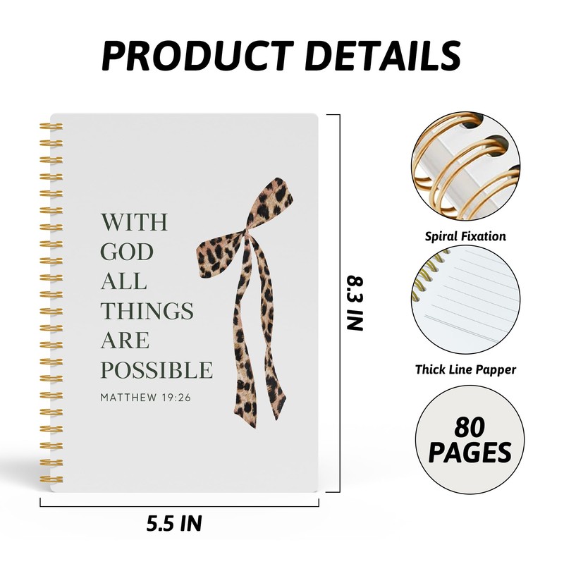 FGFK Coquette Leopard Print Bow Christian Notebook Journal, With God
