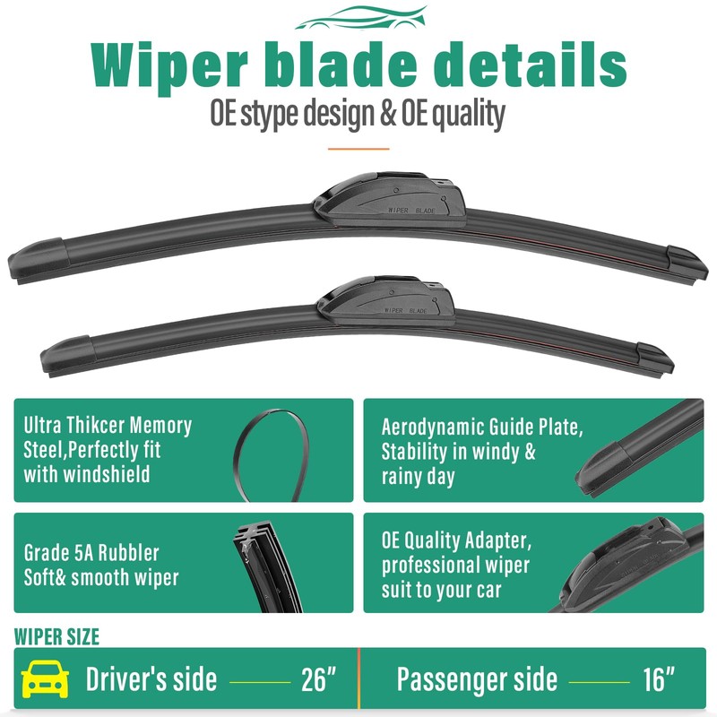 26" 16" 12" Windshield Wiper Blades Replacement for Mazda 5