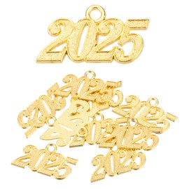 sourcing map 10pcs 18mm 2025 Graduation Year Charm 3D Metal Tassel Year Number Charm Year Pendant Mini for DIY Anniversary Jewelry Making Crafts, Gold Large