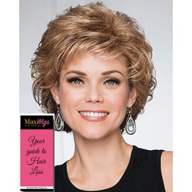 Sensation Wig Color G11+ Mocha Mist - Gabor Wigs Short Curly Shag Collar Length Nape Womens Synthetic Personal Fit Capless Average Cap Bundle with MaxWigs Hairloss Booklet