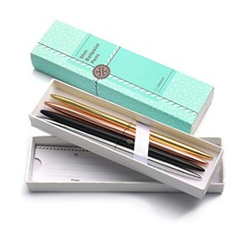 Oriday Ballpoint Pen Set of 4 Sleek, Slim Planner Pens - Metal Ball Point Pen in Black Ink In A Gift Box for Women, Wedding, for Home Office Decor (Assortment, Black Ink)