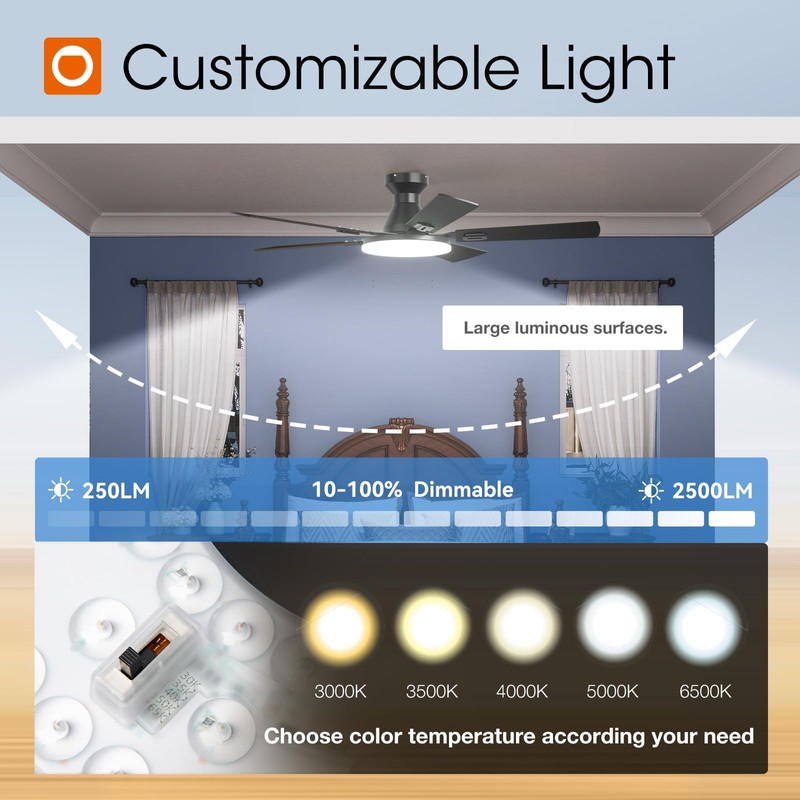 addlon Ceiling Fans with Lights, 52 inch Flush Mount Ceiling