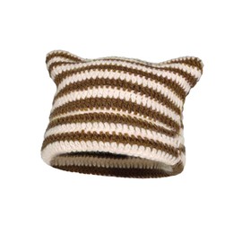 TIANNAIT 1 Piece Cat Ear Hat Winter Hat Knitted Baotou Hat Beanie Hat Knitted Hat with Cat Ears Casual Winter Hat Striped Cat Ear Hat Unisex (Dark Coffee), Dark coffee