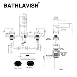 BATHLAVISH Oil Rubbed Bronze Bathroom Faucet 3 Hole 2-Handle Widespread Waterfall with Pop Up Drain Assembly Has Overflow 8-16 Inch Farmhouse Mixer Tap Supply Line Commercial