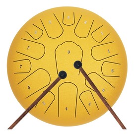 Rain Drum for Outside Garden,Steel Tongue Drum 12 Inches 15 Notes Musical Instruments, Handpan Drum Percussion Instrument, with Soft Bag, Music Book, 2 Mallets, for Meditation or Yoga(Yellow)