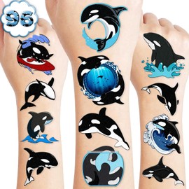 100 piezas de decoraciones para fiestas de cumpleaños de ballenas orcas, suministros de recuerdo, pegatinas de tatuajes temporales de ballena asesina del mar para niñas y niños, regalos bonitos,
