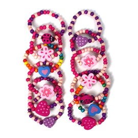 Stands Out, Supplying Outstanding Gifts 12 Wooden Beaded Friendship Bracelets for Girls - Party Bag Fillers for Kids Party - Christmas Birthday Party Favours - Stocking Filler