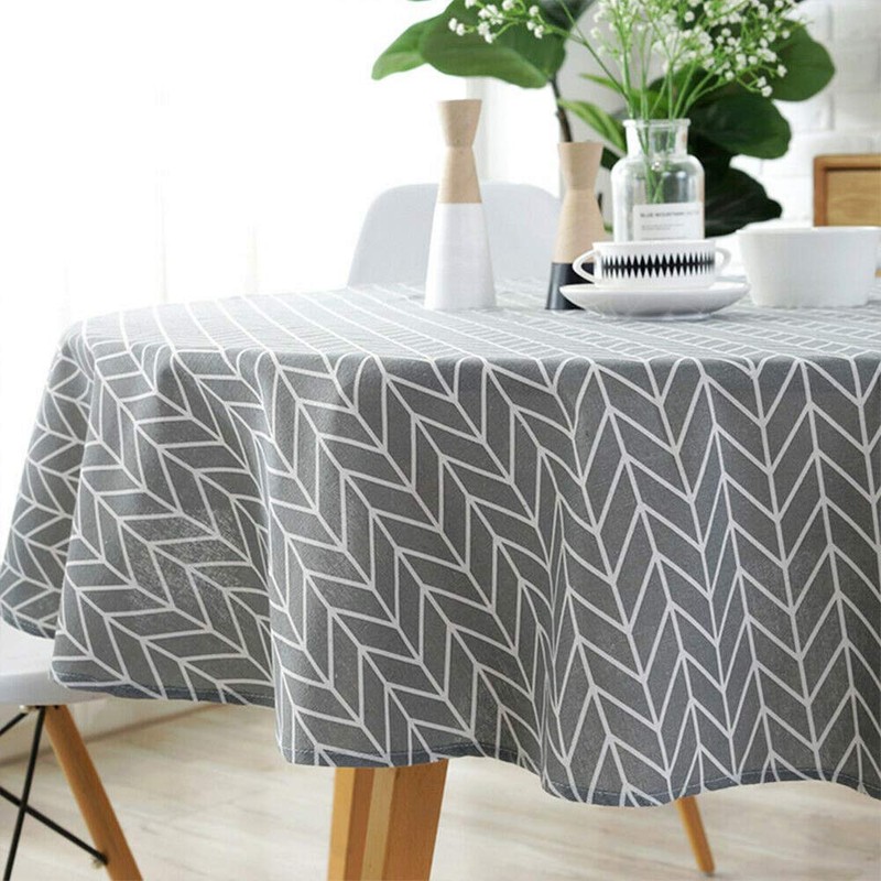 Round Tablecloth, 47/59 in Cotton Linen Fabric Circular Table Cover