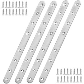 Pack of 4 Flat Connectors Stainless Steel 8 Holes, 24.5 x 2.5 cm Stainless Steel Metal Connector, Flat Connector Perforated with 32 Screws, Stainless Steel Perforated Plate Flat Connector for Cabinet