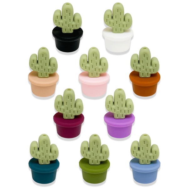 HIZEMLK 10PCS 3D Flower Pot Silicone Beads, Light Green Cactus