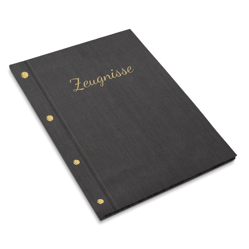 Handmade Certificate Folder in Black Linen Look with Embossed Print