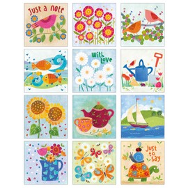 Blank cards and envelopes - 12 different note cards, blank inside notelets and envelopes sets. 11x11cm in size, by Just Cards Direct