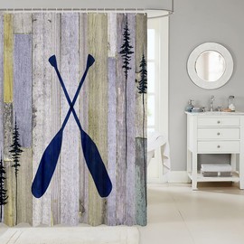 Lake House Decor Shower Curtain, Rustic Farmhouse Old Barn Door Bathroom Shower Curtain Sets, Blue Lake Paddle Decor Waterproof Bathroom Curtains, Vintage Cabin Lodge Bath Curtain, 72"Wx72"L