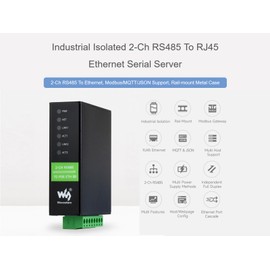 Waveshare 2-Channel RS485 to POE Ethernet Converter, Industrial Isolated Serial Server, 2-Channel RS485 Independent Operation, Two POE ETH Ports, Modbus Gateway MQTT Gateway JSON Support