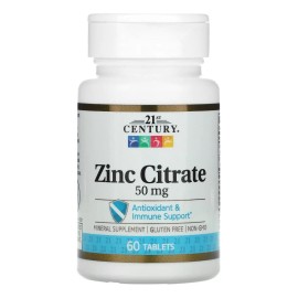 21st Century Citrato Zinc Suplemento Mineral 60 Tabletas Sabor Sin sabor
