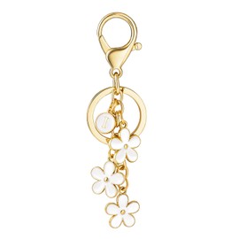 SELOVO Letter Keychain White Flower Initial I Cute Key Chain Keychain Charm for Women