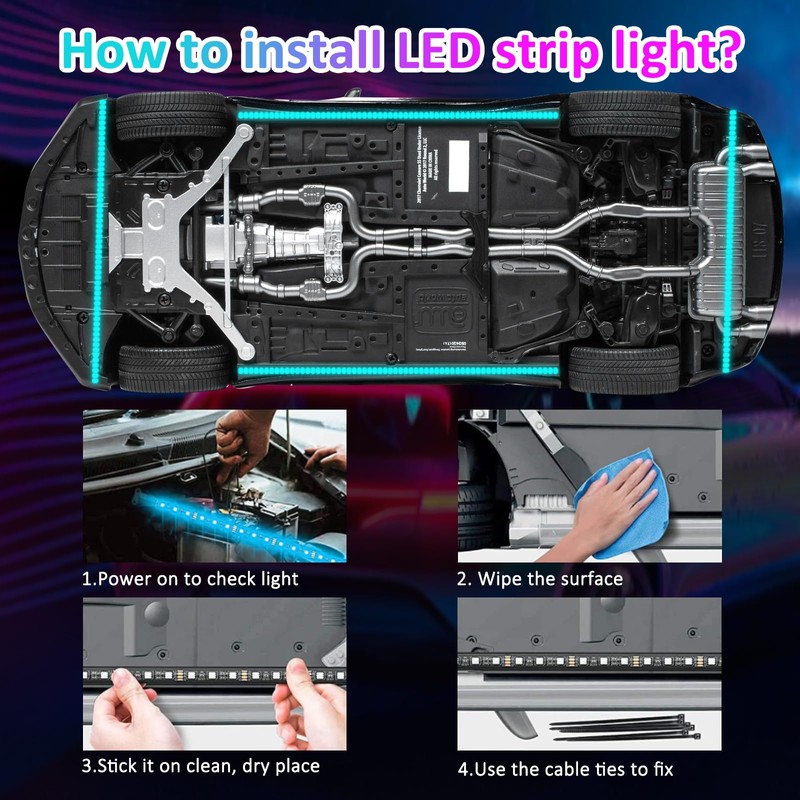 YUGUANG 4Pcs Underglow Kit for Car, APP Control Multicolor Car