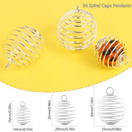 30pcs Crystal Spiral Bead Pendant Cages, UHOMENY Crystal Cages for Stone Necklace Holder Gold Plated 3 Sizes Hollow Cage Pendants Charms Findings for Jewelry Making DIY (15mm, 20mm, 25mm) (Silver)