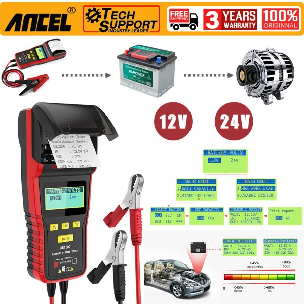 ANCEL BST500 12V 24V Battery Tester Analyzer For Car Heavy