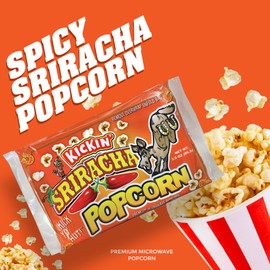 KICKIN’ Sriracha Premium Microwave Popcorn Bags - 6 Pack - Ultimate Spicy Popcorn Gourmet Gift - Makes a Great Movie Theater Popcorn or Snack Food for Movie Night