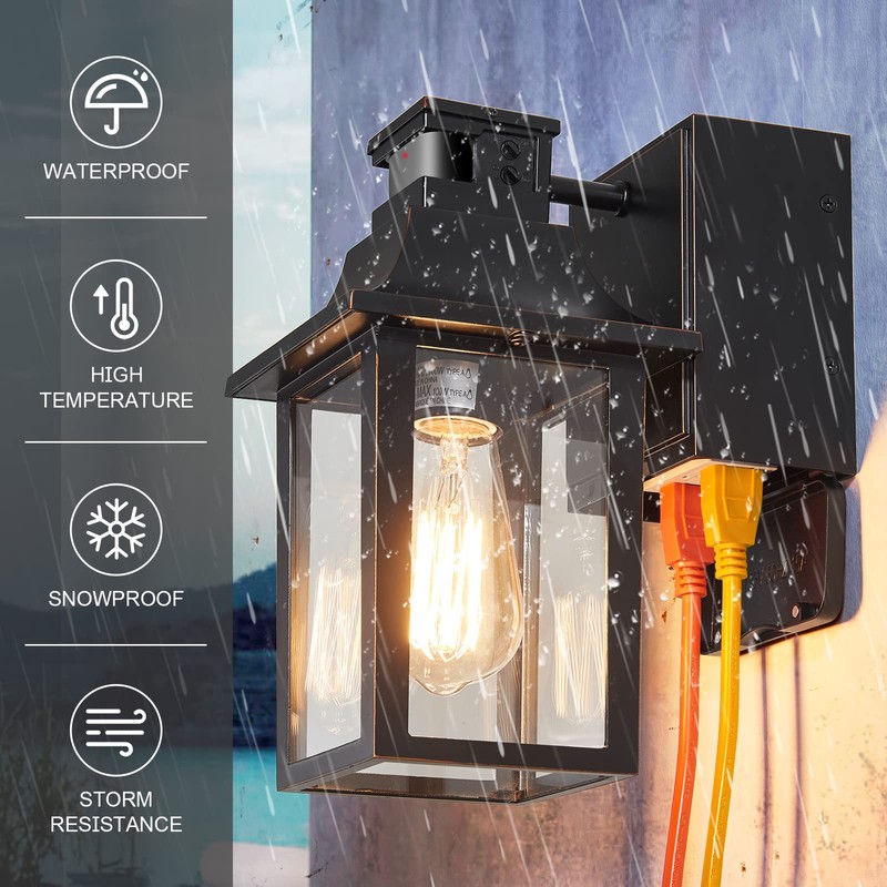 TITOSICHY Porch Lights with GFCI Outlet,Dusk to Dawn Motion Sensor