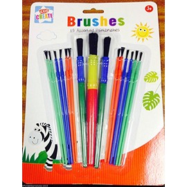 Kids Create 15 Assorted Multicolour Synthetic Taklon or Nylon Paint Brush Set / Brushes
