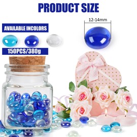 Deepton Glass Pebbles, 150 Pcs Glass Beads for Vases Approx 380g, Flat Glass Stones Blue Mixed Sparkling Glass Pebbles for Vases Aquarium Landscaping Flowerpot Filler Table Scatter Gems