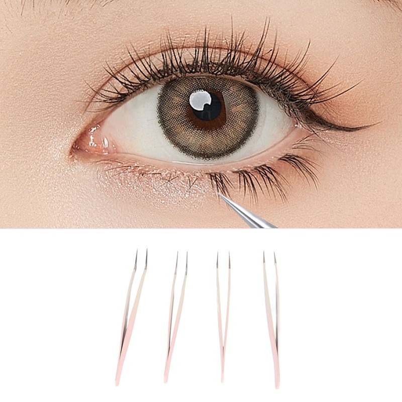 4pcs Eyelash Tweezers Set Stainless Steel False Eyelash Extension Tweezers