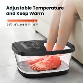 Snailax Foot Spa with Heat, Foot Bath, Collapsible Foot Spa Bath Massager with 8 Massage Rollers, Temperature Control, Bubbles, Pumice Stone, Foot Soaking Tub