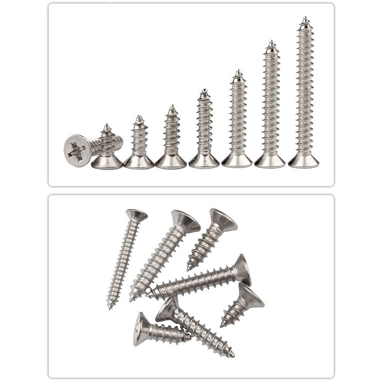 BOZONLI M6 Wood Screws, Tapping Screws, Flat Head Countersunk Phillips