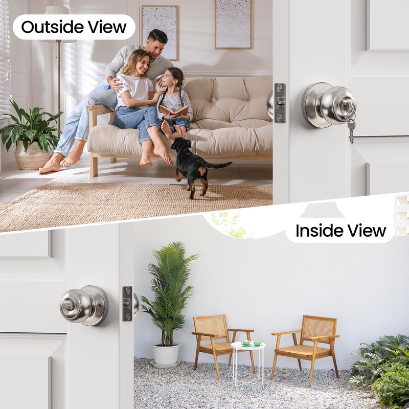 3 Pack Brushed Nickel Door Knob with Lock Key for