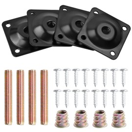 4 Sets Metal Leg Mounting Plates with Hanger Bolts Screws, Furniture Legs Attachment Plates, M8 Sofa Legs Fixing Brackets for Table Sofa Couches Chairs Furniture Legs (Black)