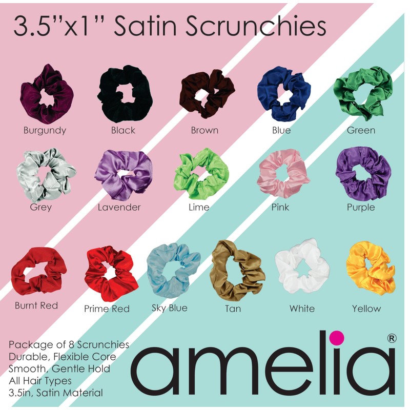 Eight (8), Pink, Soft Satin Scrunchies.