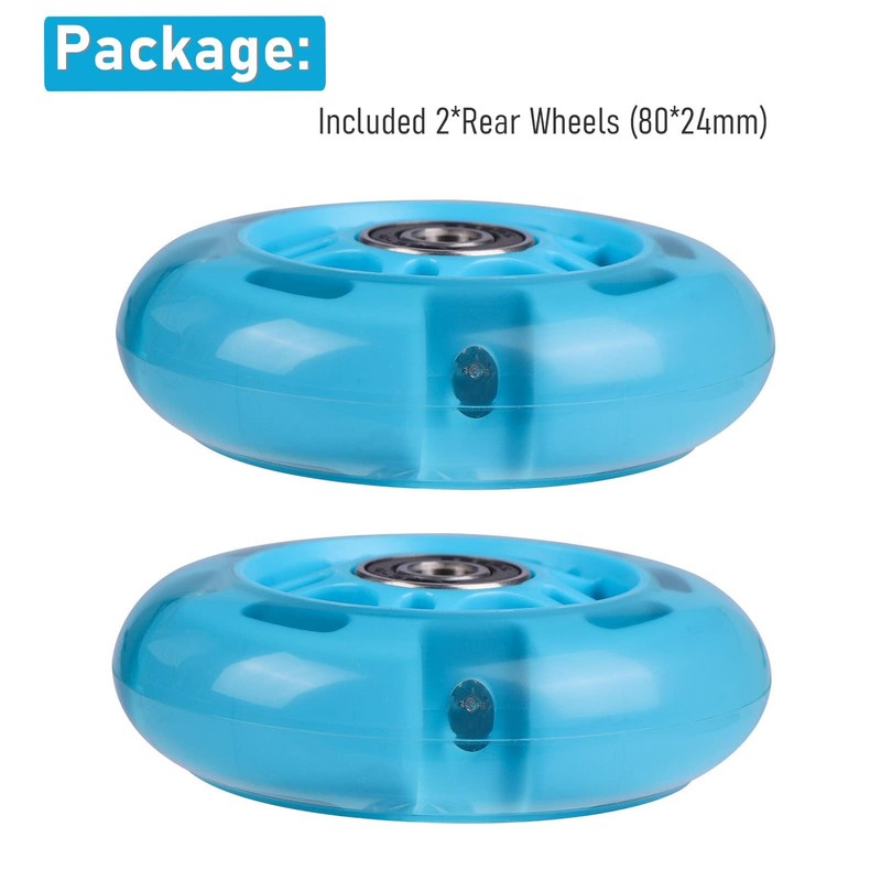 WHEELGOO 2-Pack Rear 80mm Scooter Replacement Wheels Colorful Flashing Wheels