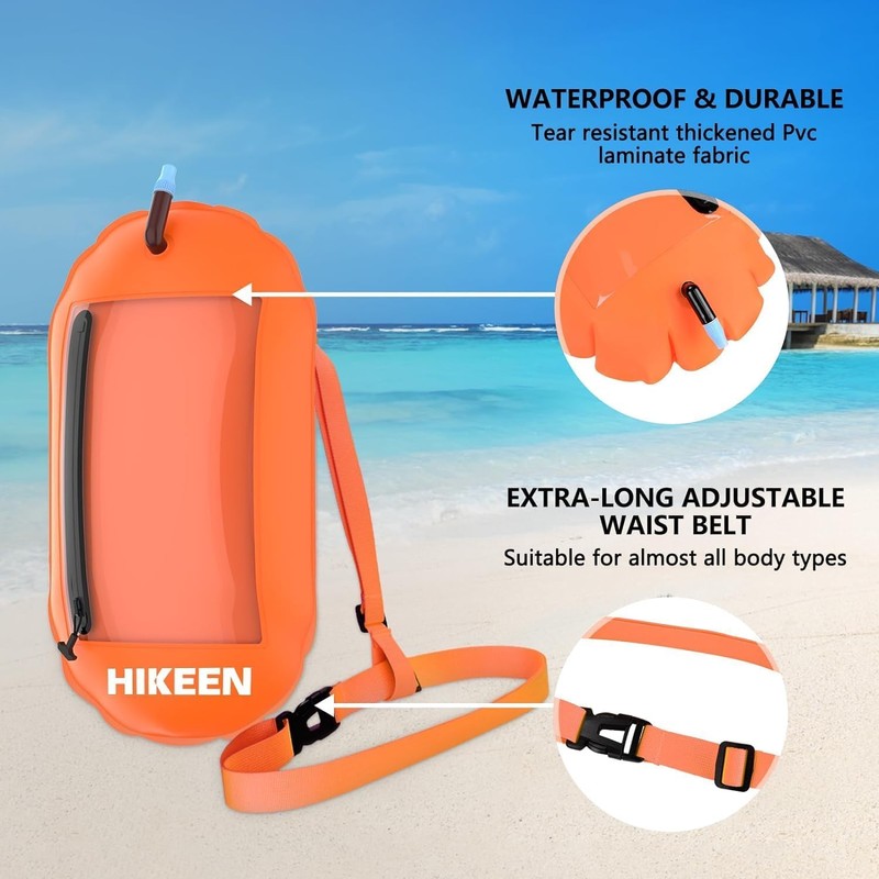 Hikeen Swim Buoy Pull Buoy, Waterproof, Visible Storage Space, Adjustable